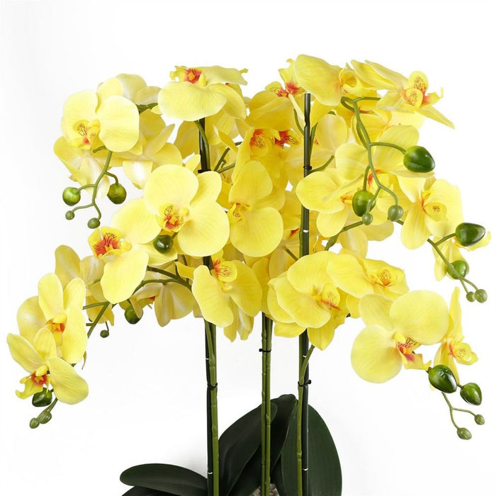 Artificial Yellow Orchid in Black Ceramic Planter - 60cm