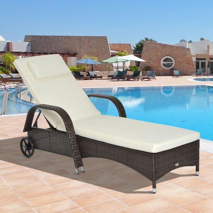 Adjustable Rattan Sun Lounger Outdoor Recliner w/ Cushion Garden Pool