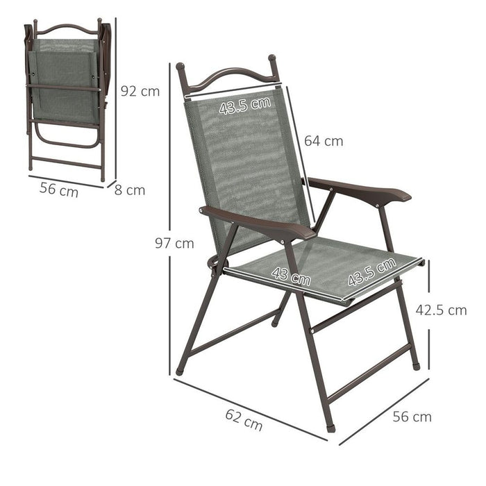 Folding Chairs Set - Armrests, Breathable Mesh Seat - Dark Grey