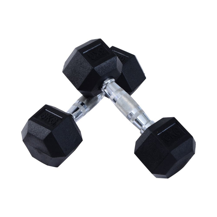 HOMCOM Rubber Dumbbell Sports Hex Weights Sets Home Gym Fitness Hexagonal Dumbbells Kit Weight Lifting Exercise (2 x 6kg)