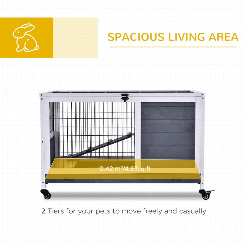 PawHut Wooden Rabbit Hutch Guinea Pigs House Bunny Small Animal Cage Openable Roof Portable Indoor Enclosed Run 90 x 53 x 59 cm White