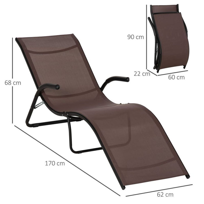 Folding Lounge Chair, Outdoor Chaise Lounge for Beach, Poolside, Brown