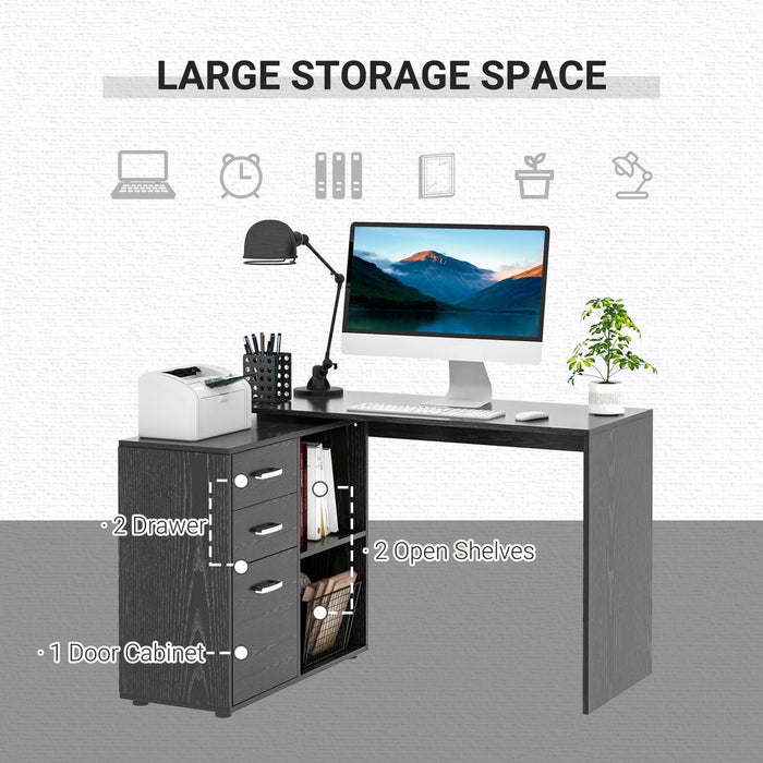 L Shape Computer Desk Workstation Home Office Drawer Shelf File Cabinet-Black