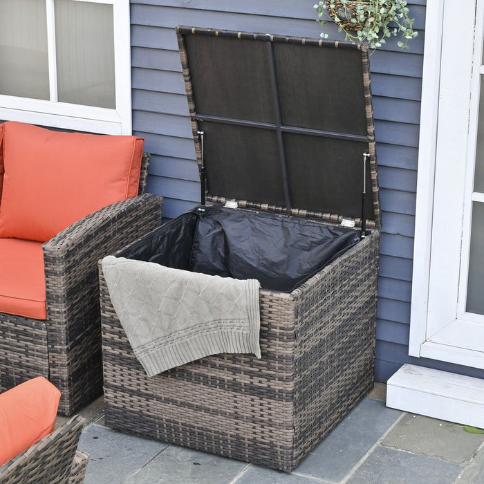 Outdoor 6-Piece Rattan Wicker Sofa Set Sectional & Storage Table & Cushion - Mixed Brown