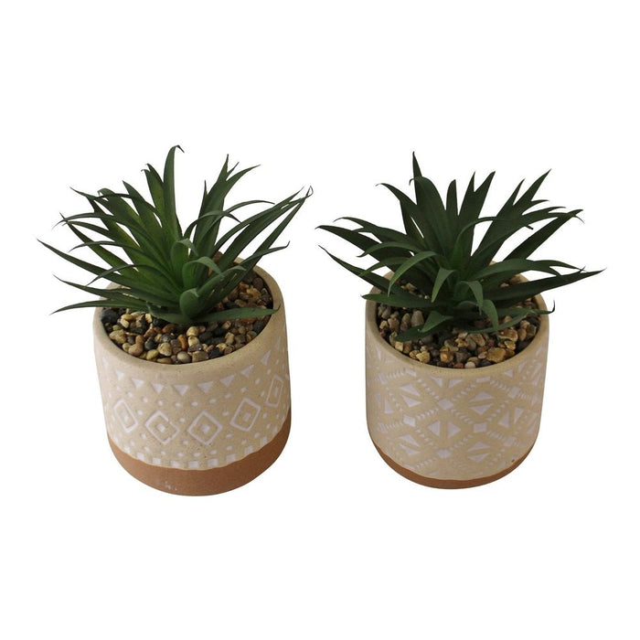 Moroccan-Inspired Ceramic Pots - Set of 2 Faux Succulents - High-Quality Plastic Plants - 10cm Diameter