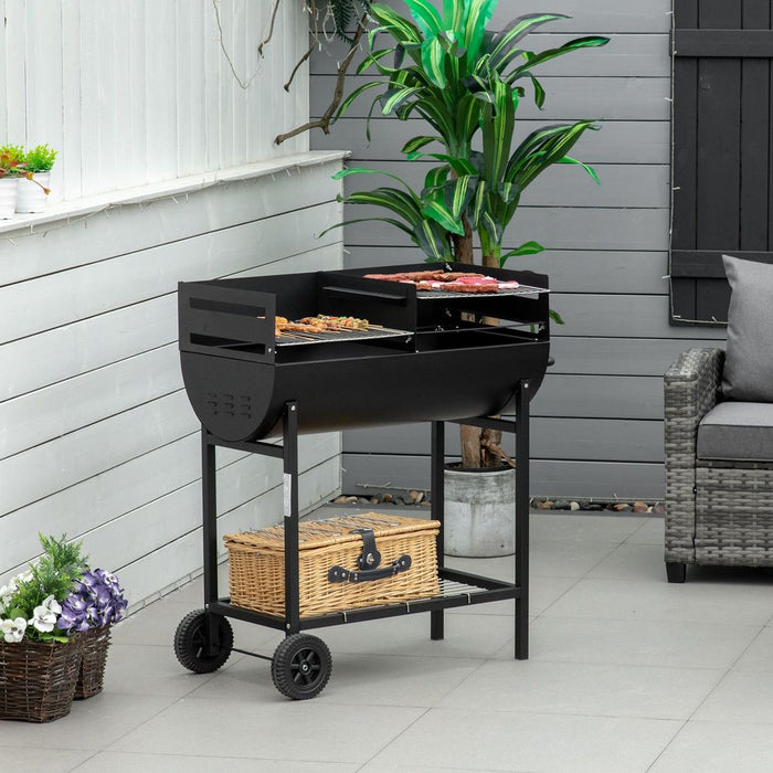 Outsunny Steel 2-Grill Charcoal BBQ w/ Wheels - Black