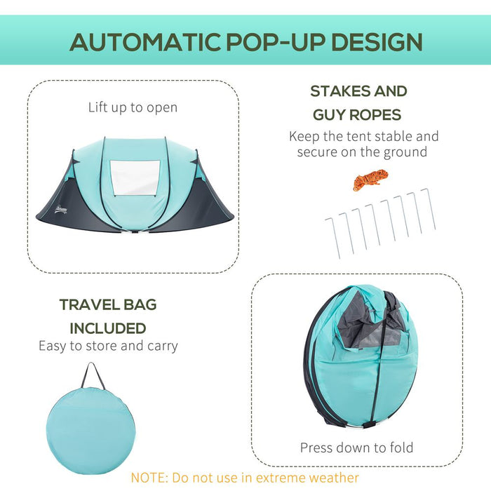 Outsunny 4 Person Camping Tent: Pop-up Design, Mesh Vents, Dark Blue - Perfect for Hiking & Family Trips