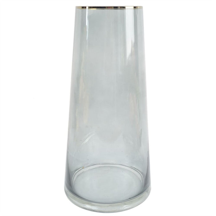 High-Quality 28cm Smoke Grey Glass Vase with Gold Rim