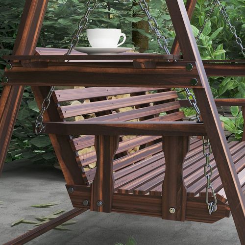 Outsunny 3 Seater Wooden Garden Swing Chair with Side Tables