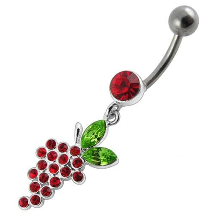 Fancy grapes Jeweled Dangling Curved Bar Belly Ring