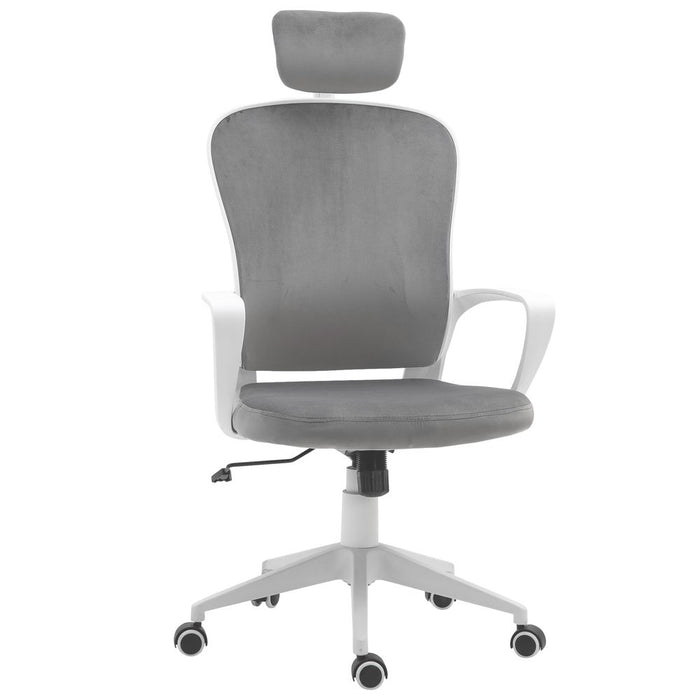 Vinsetto Office Chair, Ergonomic Desk Chair, High Back Velvet Fabric Computer Chair with Adjustable & Liftable Headrest for Home, Grey