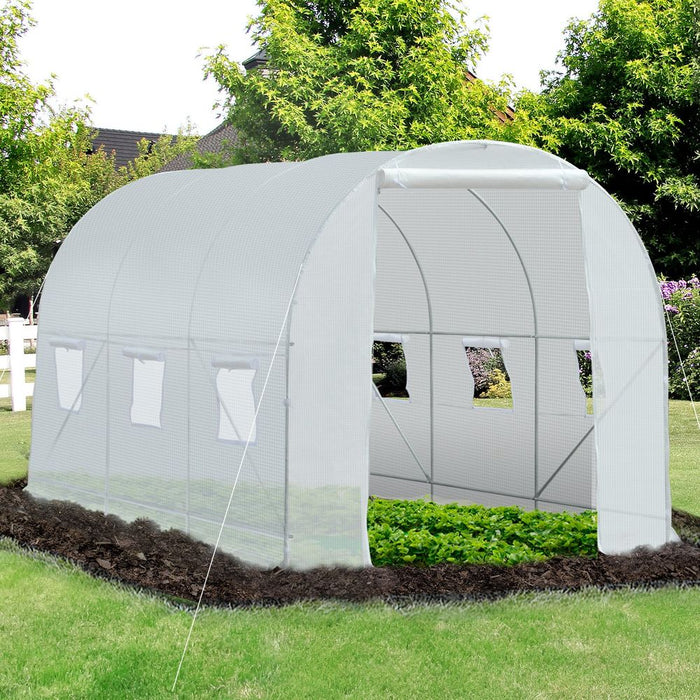 Year-Round Walk-In Poly Tunnel Greenhouse - Large Size, Galvanized Steel Frame - Ideal for Gardeners, Protects Plants From Weather