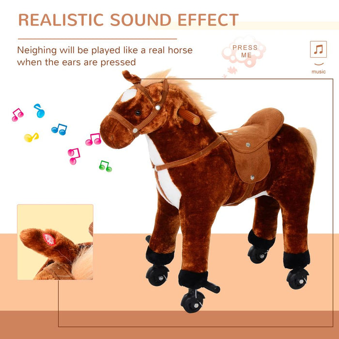 Interactive Walking Horse Ride On Toy - Plush Pony with Wheels and Sound