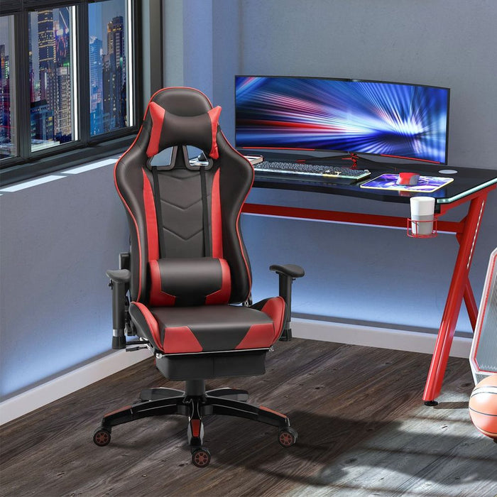 Ergonomic Gaming Chair - Reclining, Racing, Headrest, Swivel Wheels - Red