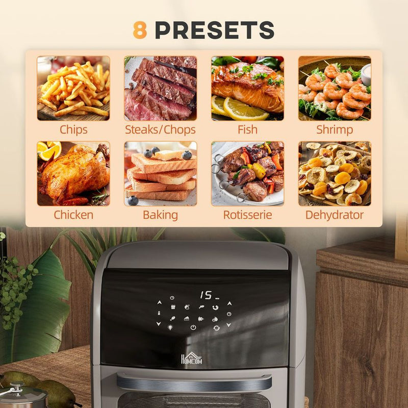 HOMCOM 8-in-1 Air Fryer Oven 12L 1800W Grey