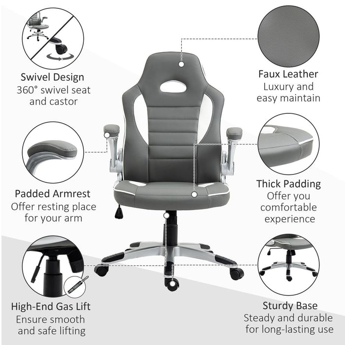 Premium Adjustable Racing Gaming Chair with Armrests - Grey