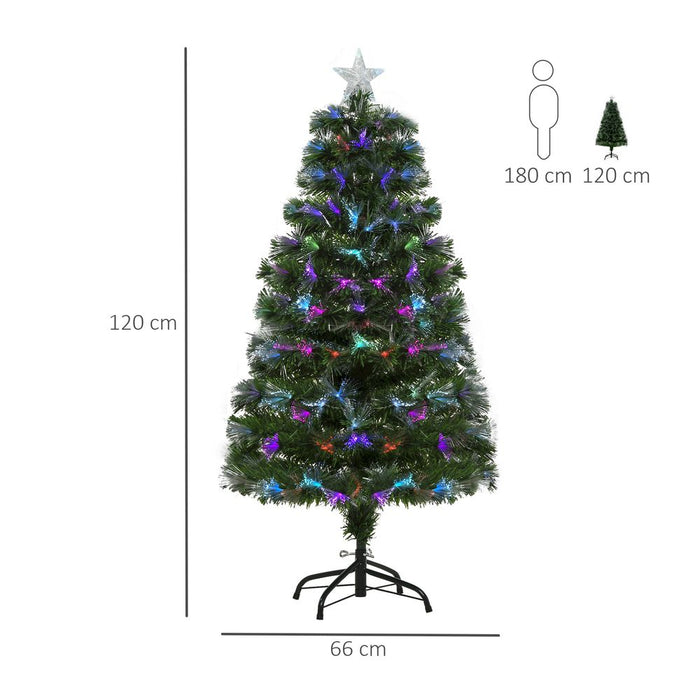 4FT Multicoloured Artificial Christmas Tree Fibre Optic Lights Star Holder