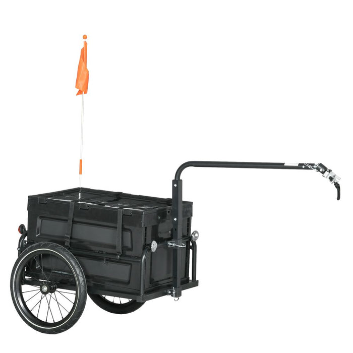 HOMCOM Bike Trailer w/ Foldable Storage & Pneumatic Tyres - Black