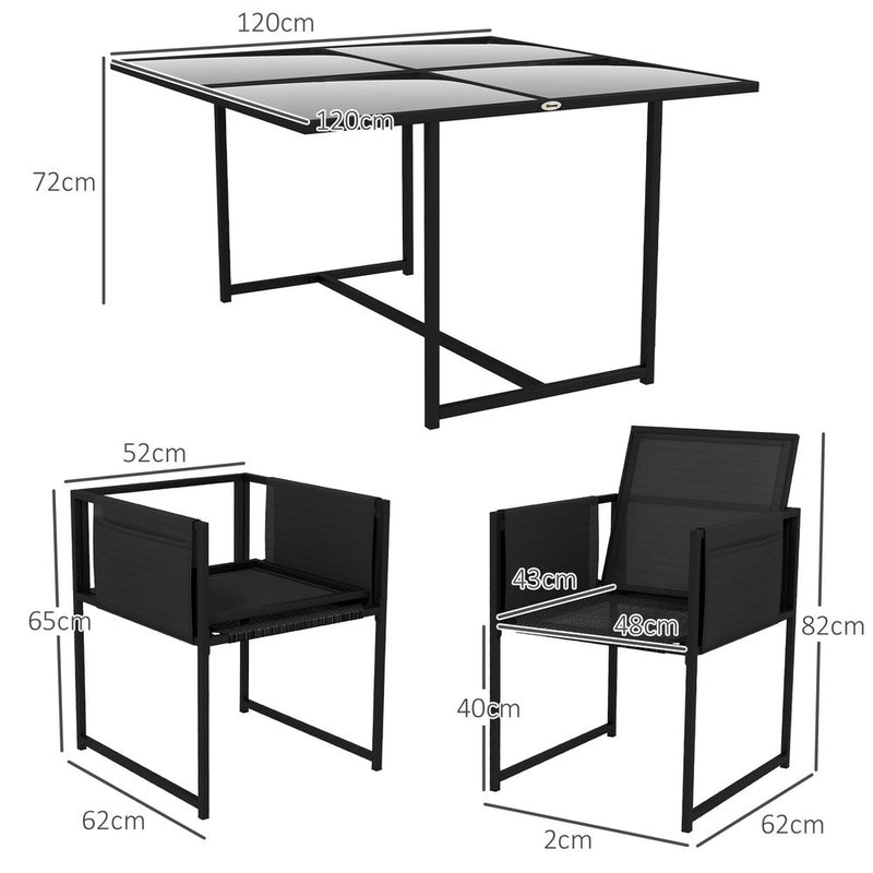Outsunny Garden Furniture Set: 4 Seater Table & Chairs, Adjustable Backrest