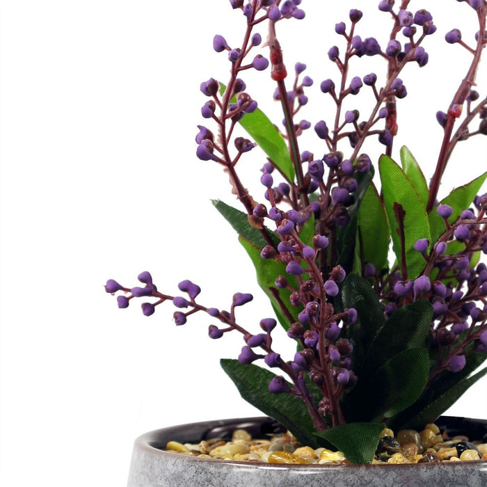 Premium 28cm Ceramic Blue Planter w/ Artificial Purple Vitex Negundo Plant - Best Quality for All Demographics