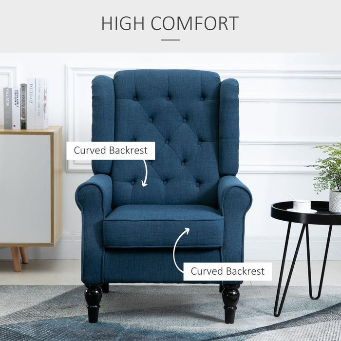 HOMCOM Accent Armchair Home Furniture Retro Tufted Club Wood Fabric Blue