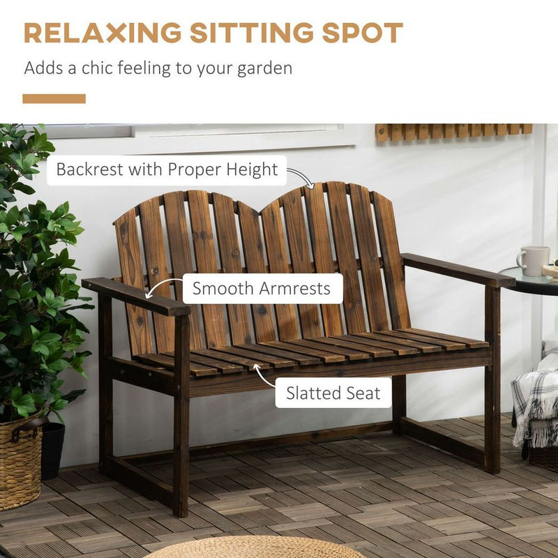 Premium Outdoor Wooden Bench - Patio Loveseat Chair, Slatted Backrest - Quality & Durability - 240kg Max Load