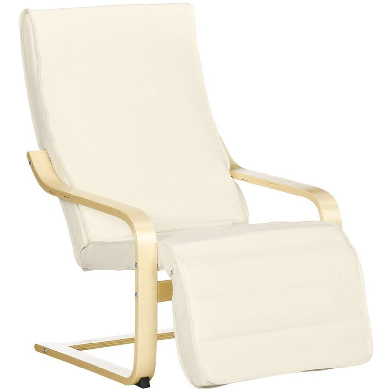 Premium Home Lounge Chair Recliner - Adjustable Footrest - Cream White