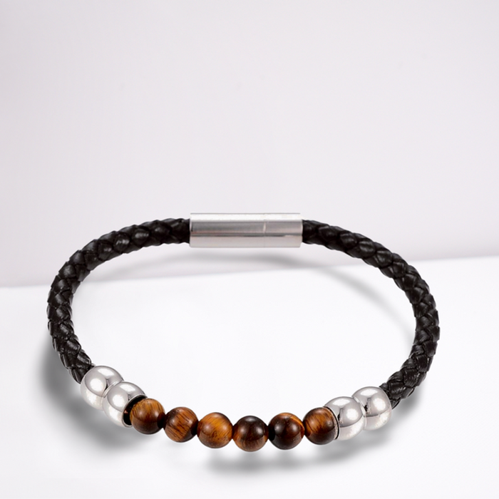 Premium Men's Tigers Eye Leather Bracelet - High Quality, Trendy Design, Gift Box Included