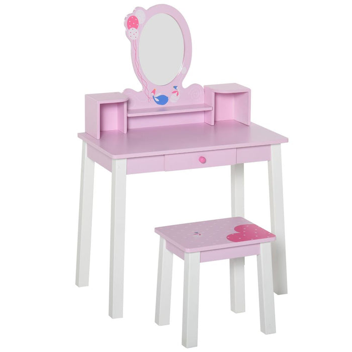 Premium Kids Dressing Table Set w/ Storage & Mirror - Pink, HOMCOM