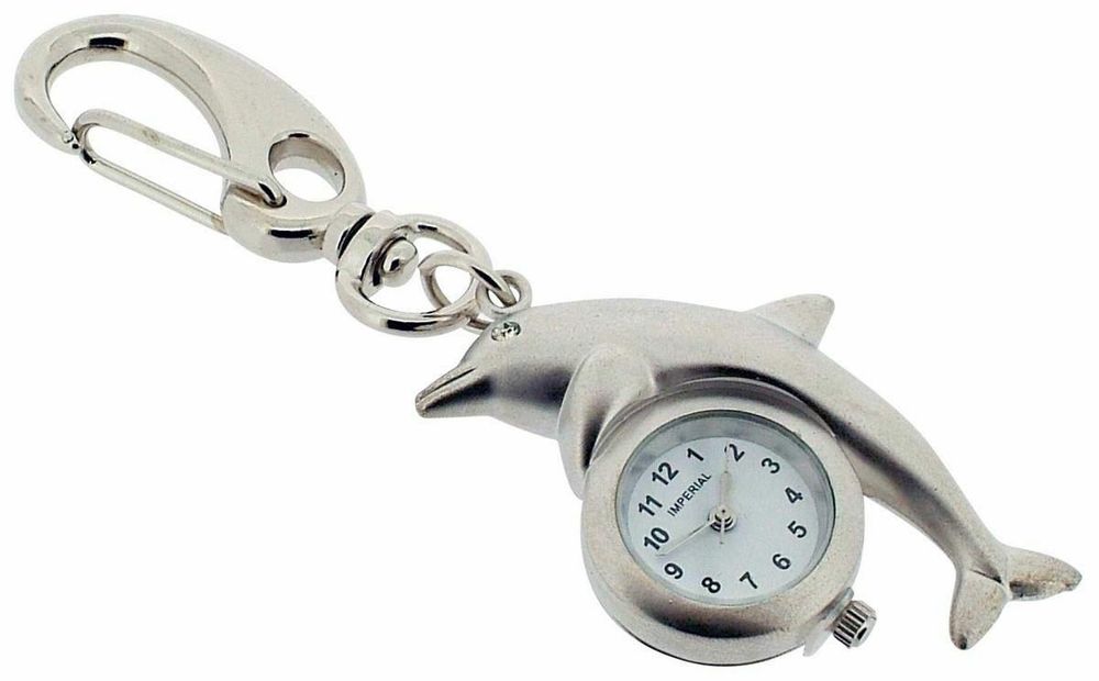 Dolphin Clock Keychain - Silver Alloy - Best Quality - CLEARANCE"