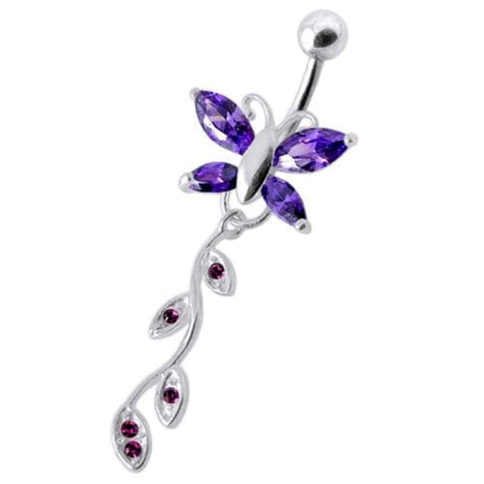 Butterfly Silver Dangling Belly Ring With SS Banana Bar