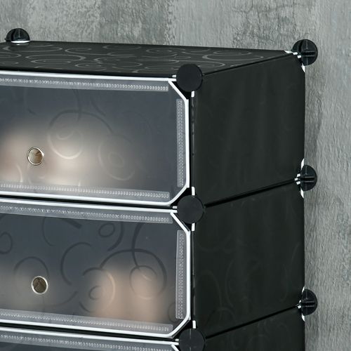 HOMCOM 6 Tier Shoe Rack Plastic Storage Cabinet Modular Shoe Tower Black