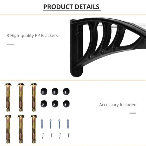 Door Canopy Perfect for windows, doorways and balconies Wall Mounting Kit Clear, Black 75L x 195W x 23H cm