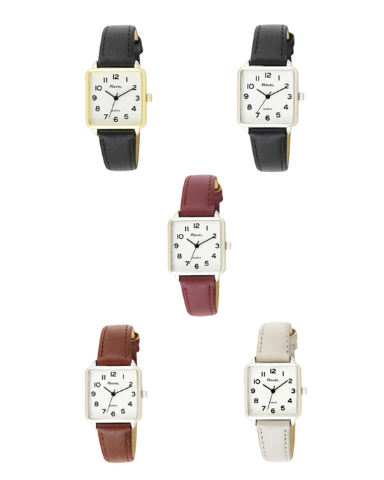 Ravel Women's Rectangular Fashion Watch R0139 - White Face, Multiple Colors