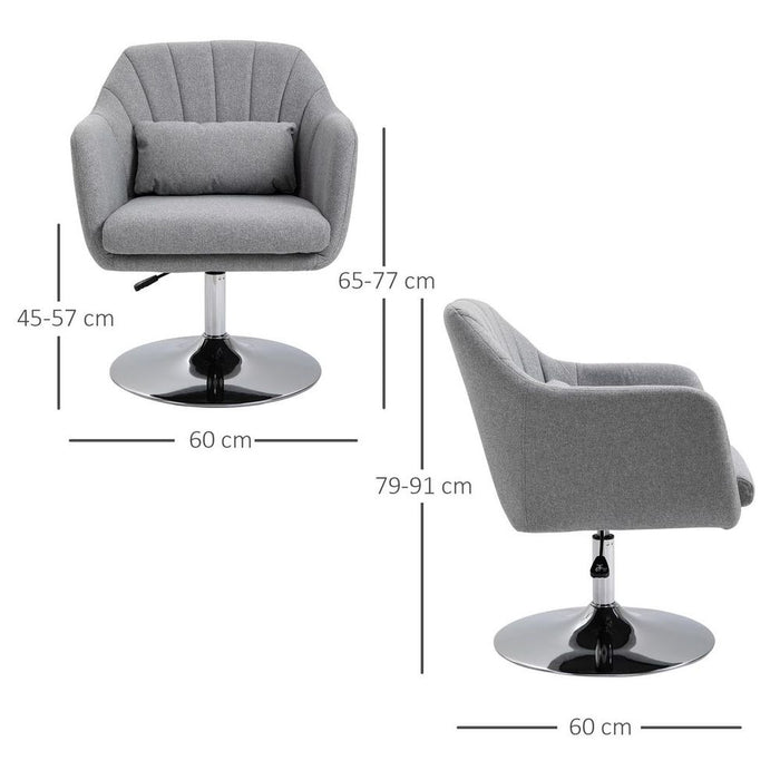 HOMCOM Stylish Retro Linen Swivel Tub Chair - Steel Frame - Cushion Seat - Light Grey