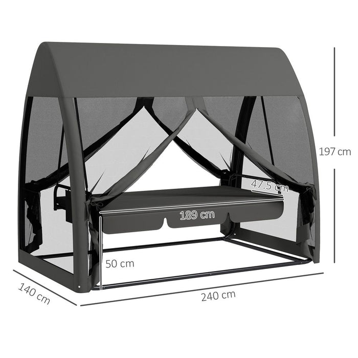 Premium Quality 3 Seater Swing Chair w/ Canopy | Comfy Patio Hammock Bench | Durable Lounger in Elegant Grey