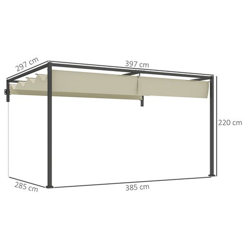 Outsunny 3 x 4m Wall Mounted Pergola with Retractable Roof, Khaki