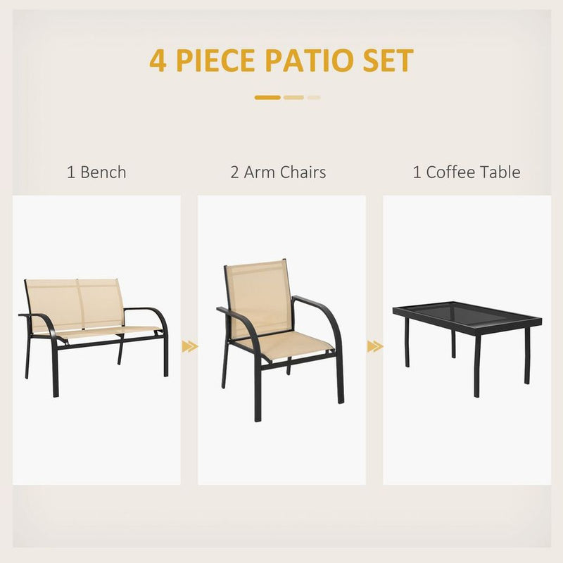 Outsunny 4pcs Patio Furniture Set Garden Sofa Glass Top Coffee Table Beige