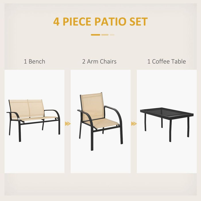 Outsunny 4pcs Patio Furniture Set Garden Sofa Glass Top Coffee Table Beige