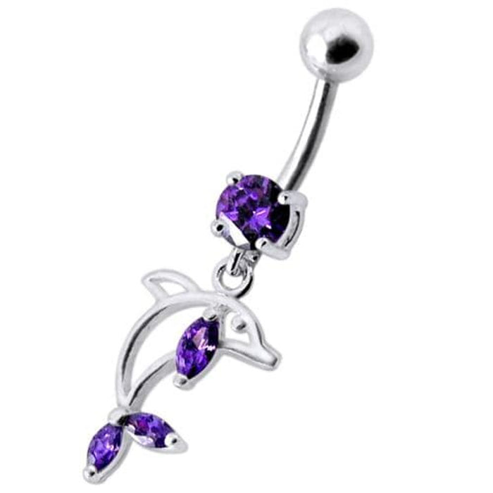 Jeweled Dolphin Dangling Navel Banana Ring