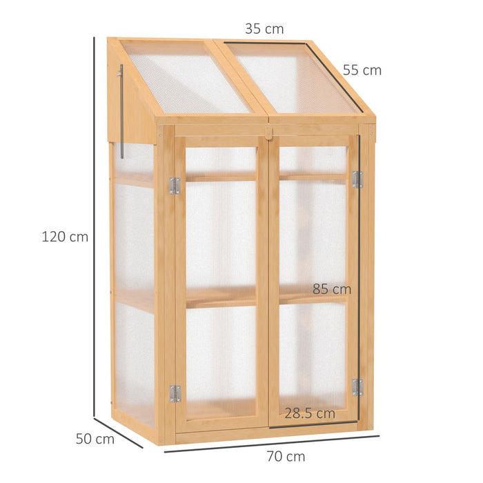 Outsunny 70x50x120cm Wooden Greenhouse, PC Semi Transparent, Brown - High Quality & Reliable