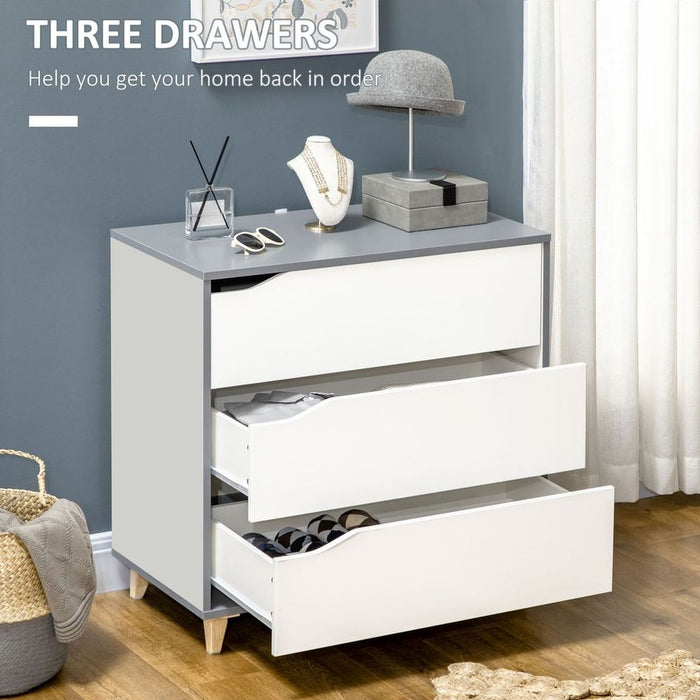 Premium 3-Drawer Dresser with Solid Wood Legs - White - 75H x 75W x 42Dcm