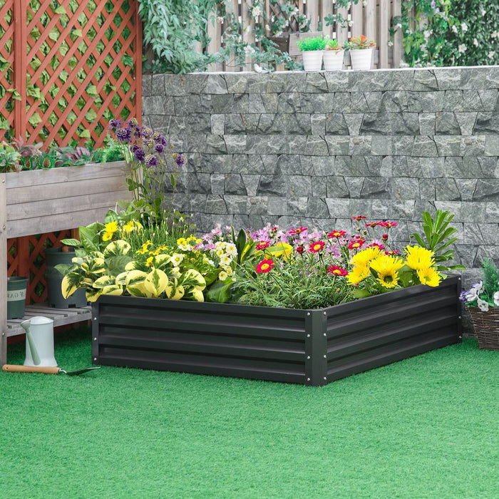 120x120cm Raised Garden Bed Planter Kit - Easy Setup, Grey - Grow Flowers & Vegetables Outdoors