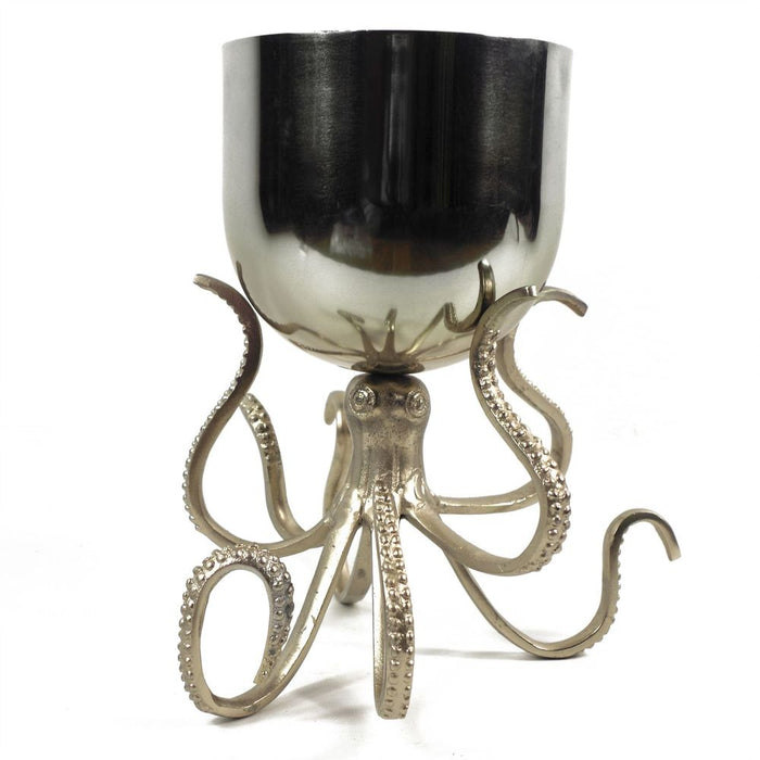 Silver Metal Octopus Planter: 28cm Bowl Style - Handmade, Rustic Finish - Indoor Use