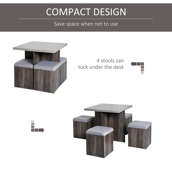 Premium 5Pcs Wooden Dining Set - Removable Lid Board - Grey