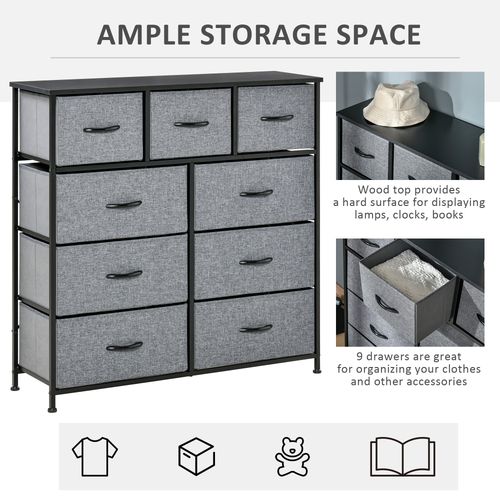 HOMCOM 9 Drawers Storage Chest Dresser Organizer Unit w/ Foldable Bin