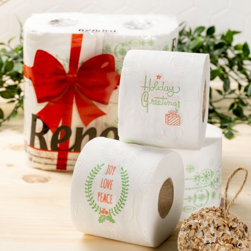 Renova Festive Christmas Toilet Rolls – Soft & Absorbent Holiday Tissue with Unique Illustrations | 4-Pack | 160 Sheets Per Roll