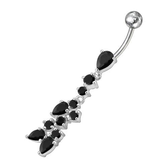 Fancy Dangling Multi Stone Studded SS Curved Belly Ring