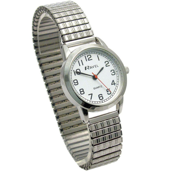 Ravel Ladies Bold Number White Dial Expander Bracelet Watch