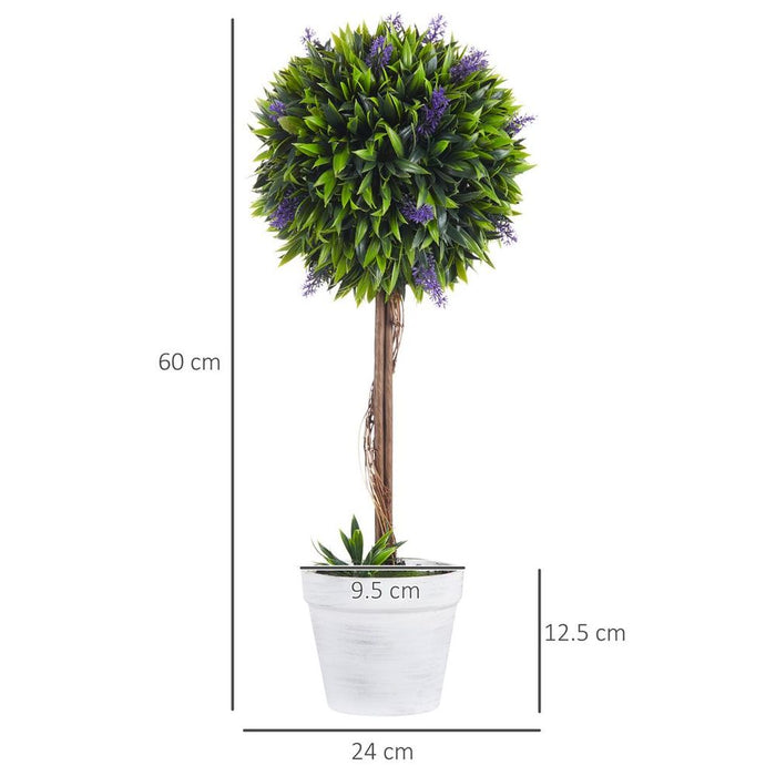 Set of 2 Potted Artificial Plants Ball Tree with Lavender Flowers, 60cm